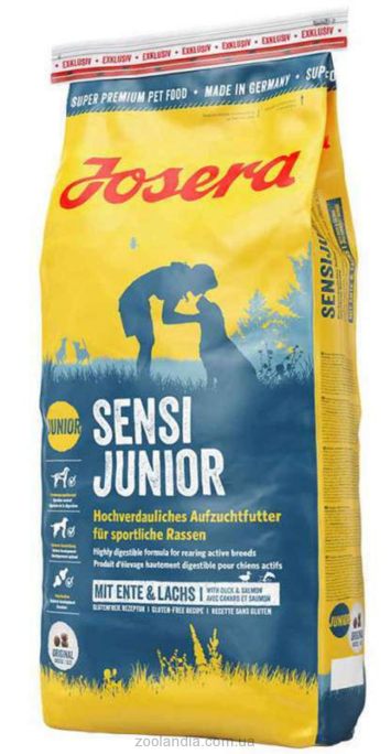 Josera (Йозера) Sensi Junior - Корм для щенков и взрослых собак средних пород с чувствительным пищеварением (утка лосось)