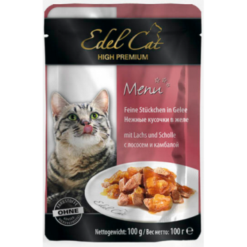 Edel Cat pouch (Эдель Кэт) лосось и камбала в желе (пауч)