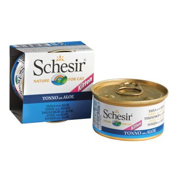 Schesir (Шезир) Tuna Aloe Kitten влажный корм для котят тунец с алоэ и рисом, банка