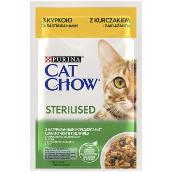 Cat Chow (Кэт Чау) Adult Sterilised с курицей и баклажанами в желе для стерилизованных кошек