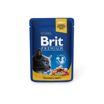 Brit Premium Cat (Брит Премиум Кэт) Кусочки в соусе с лососем и форелью для кошек (пауч)
