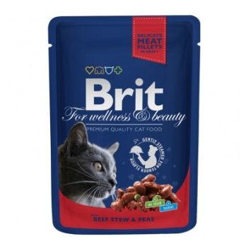 Brit Premium Cat (Брит Премиум Кэт) Кусочки в соусе с говядиной и горошком для кошек (пауч)
