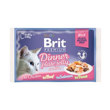 Brit Premium Dinner Plate Jelly Влажный корм Обеденная тарелка кусочки в желе 4*85 гр