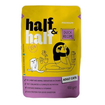 Half&Half (Халф энд Халф) Влажный корм для взрослых кошек, кусочки с уткой в соусе