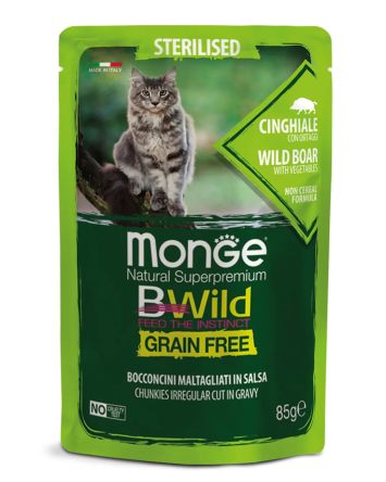 Monge (Монж) Cat Bwild Grain Free Wet Sterilised Wild Boar - Влажный корм для стерилизованных котов, мясо дикого кабана с овощами