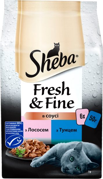 Sheba (Шеба) Fresh &Fine - Набор влажного корма с лососем, тунцом для котов в соусе, паучи