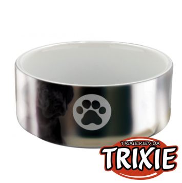 Trixie (Трикси) - Миска керамическая для собак, серебро / белая, 15 см