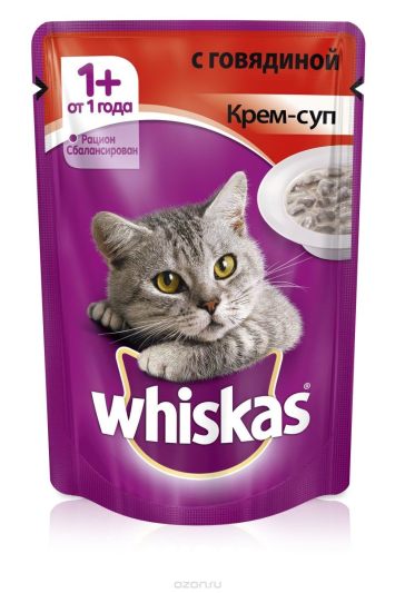 Whiskas (Вискас) Крем-суп с говядиной для взрослых кошек, пауч