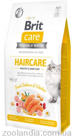 Brit Care (Брит Кеа) Grain Free Haircare Healthy & Shiny Coat - Беззерновой корм для взрослых кошек с длинной шерстью (лосось/курица)
