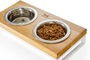 Harley & Cho (Харли энд Чо) Lunch Bar Natural wood + White Миска двойная на подставке для кошек и собак