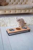 Harley & Cho (Харли энд Чо) Lunch Bar Natural wood + Black миска тройная на подставке для собак и кошек