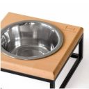 Harley & Cho (Харли энд Чо) Lunch Bar Natural wood + Black одинарная миска на подставке для кошек и собак