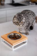 Harley & Cho (Харли энд Чо) Lunch Bar Natural wood + White одинарная миска на подставке для кошек и собак