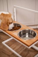 Harley & Cho (Харли энд Чо) Natural Lift Wood + White миски на подставке c регулируемой высотой для собак
