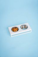 Harley & Cho (Харли энд Чо) Lunch Bar White Stone + White Миска двойная на подставке для кошек и собак