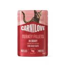 Carnilove (Карнилав) Cat Adult Gravy Turkey with Valerian – Влажный беззерновой корм для взрослых кошек всех пород, индейки с валерианой кусочки в соусе