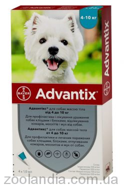Advantix (Адвантікс) краплі проти бліх, кліщів, комарів для собак 4-10 кг (1 піпетка)