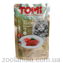 TOMi POULTRY in tomato jelly ТОМИ ПТИЦА В ТОМАТНОМ ЖЕЛЕ суперпремиум влажный корм, консервы для кошек, пауч