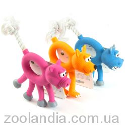 Flamingo Animal With Rope Фламинго Энимал Виз Роуп игрушка для собак, зверек с веревкой, латекс