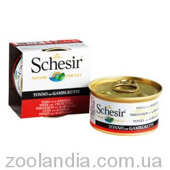 Schesir (Шезир) Tuna Prawns влажный корм для кошек тунец с креветками и рисом, банка
