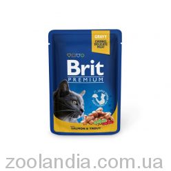 Brit Premium Cat (Брит Премиум Кэт) Кусочки в соусе с Лососем и Форелью для кошек (пауч)