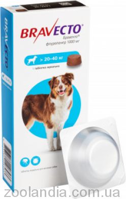Bravecto (Бравекто) L Жувальна таблетка від бліх та кліщів для собак 20-40 кг (1 таблетка)
