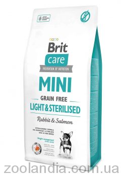 Brit Care (Брит Кеа) Mini Grain Free Light & Sterilised - Беззерновой корм для стерилизованных собак малых пород (кролик/лосось)