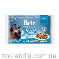 Brit Premium Dinner Plate Grav Влажный корм Обеденная тарелка кусочки в соусе 4×85 гр