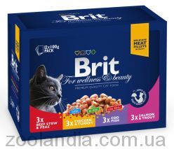 Brit Premium Вологий корм Асорті Сімейна тарілка 4 смаки (пауч)