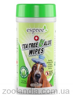 Espree (Еспрі) Tea Tree and Aloe Wipes - Вологі серветки з маслом чайного дерева для шерсті собак