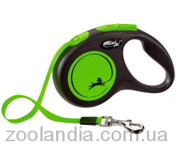 Flexi New Neon S - поводок-рулетка светоотражающая для собак до 15 кг, лента, 5 м