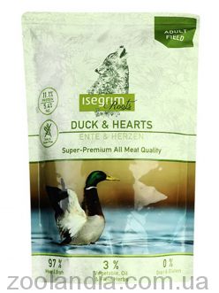 Isegrim (Изегрим) Pouch Roots Duck & Hearts – Консервированный корм для взрослых собак (утка/куриные сердечки)