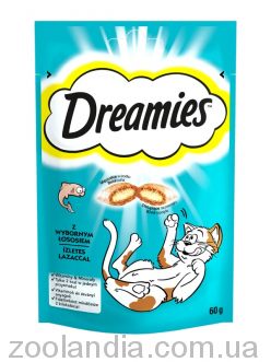 Dreamies (Дримс) лакомство для кошек и котят, хрустящие подушечки с начинкой, лосось