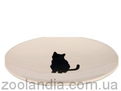 Trixie (Трикси) - Миска керамическая для котов и кошек плоская белая с кошкой 18 х 15 см