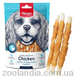 Wanpy (Ванпі) Chicken Jerky and Rawhide Twists - Ласощі-паличка з в'яленою куркою для собак