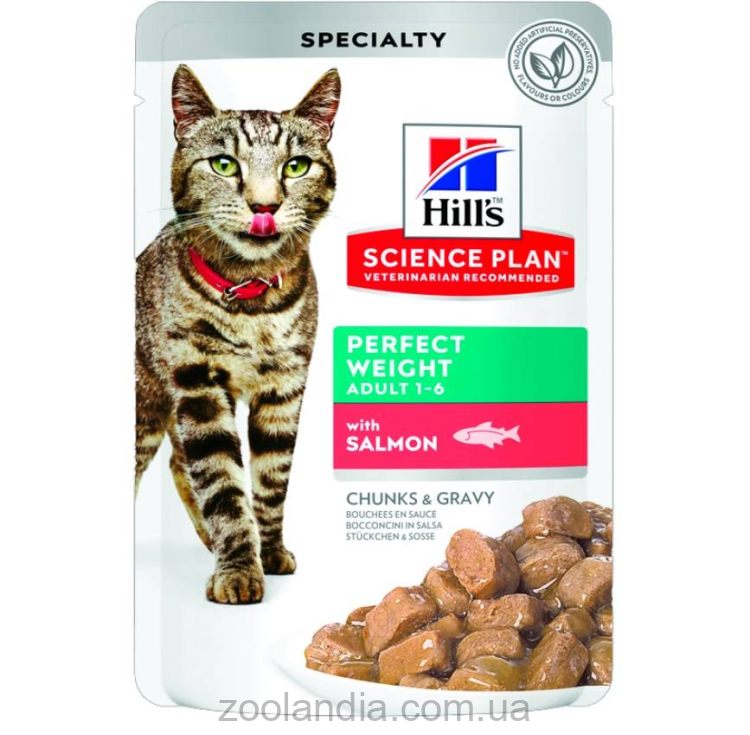 Hill's (Хиллс) Science Plan Adult Perfect Weight - Влажный корм для поддержания оптимального веса взрослых кошек, с лососем, 85гр