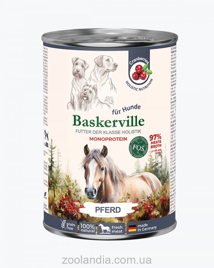 Baskerville (Баскервіль) Holistic Horse - Консервований корм для собак (конина/журавлина)