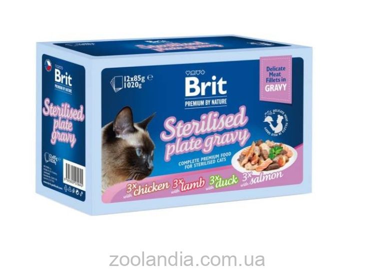 Brit Premium (Брит Премиум) Delicate Fillets in Gravy Family Plate Sterilised - Влажный корм Семейная тарелка для стерилизованных кошек в соусе