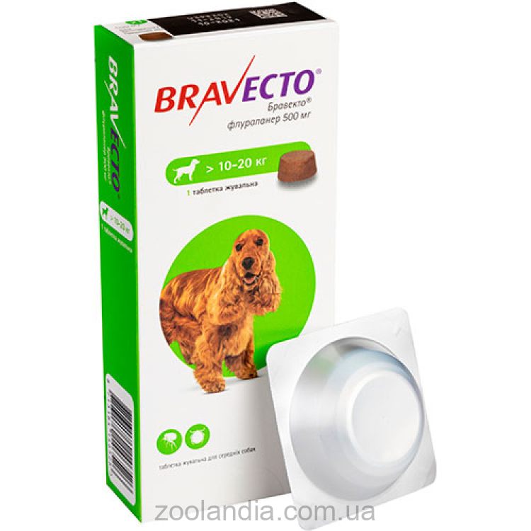 Bravecto (Бравекто) M Жевательная таблетка от блох и клещей для собак 10-20 кг (1 таблетка)