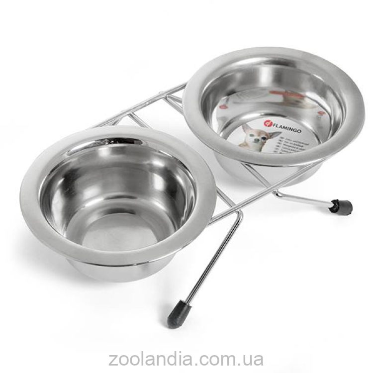 Flamingo Duo Dinner двойная миска на подставке для собак, нержавейка
