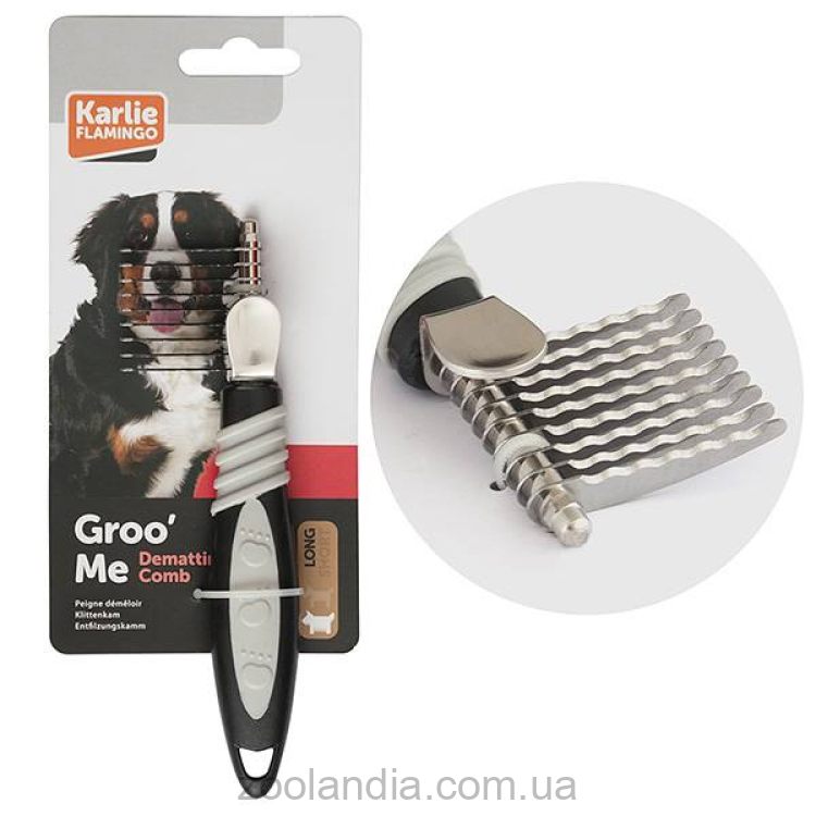 Flamingo Groo"ME Dematter Фламинго колтунорез для собак длинношерстных пород, прямые зубцы, 9 зубцов