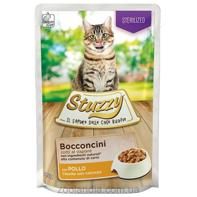 Stuzzy (Штузи)Cat Sterilized Chicken Консервы в соусе для стерилизованных кошек и кастрированных котов, влажный корм, пауч 85г
