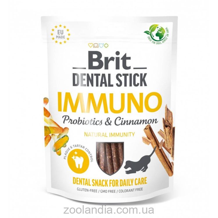 Brit Care Dental Stick Immuno -  Функциональное лакомство для собак для крепкого иммунитета, пробиотики и корица