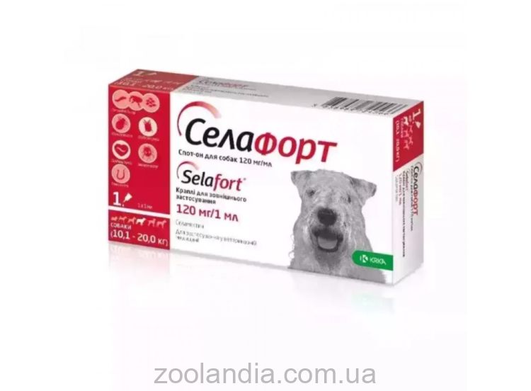KRKA Селафорт - Капли от блох, клещей и гельминтов для взрослых собак 10-20 кг