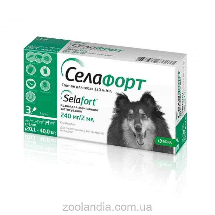 KRKA Селафорт - Капли от блох, клещей и гельминтов для взрослых собак 20-40 кг