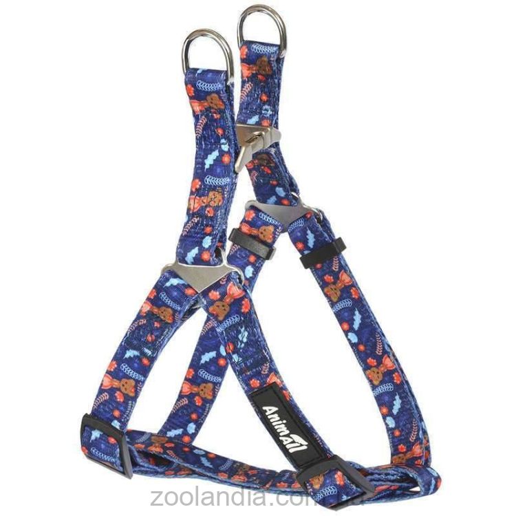 AnimAll (ЭнимАлл) -Шлея нейлоновая с медвежатами на тёмно-синем фоне для собак