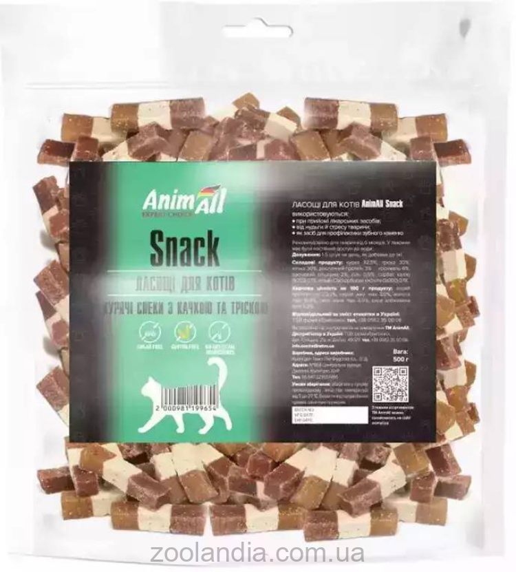AnimAll (ЭнимАлл) Snack - Лакомства для кошек куриные снеки с уткой и треской