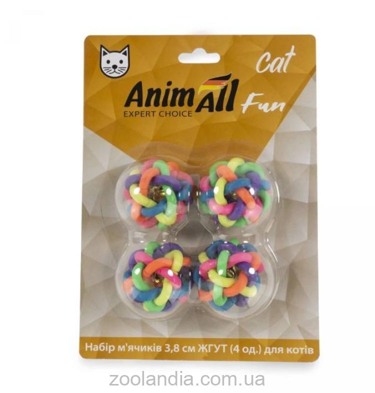 AnimAll (ЕнімАлл) Fun Cat - Набор мячиков жгут для кошек, пластик, 4 шт