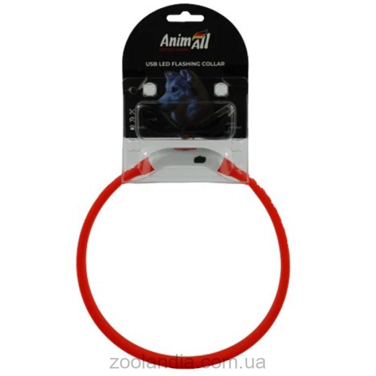 AnimAll (ЭнимАлл) LED USB Flashing Collar - Светящийся ошейник с подзарядкой для кошек и собак, красный