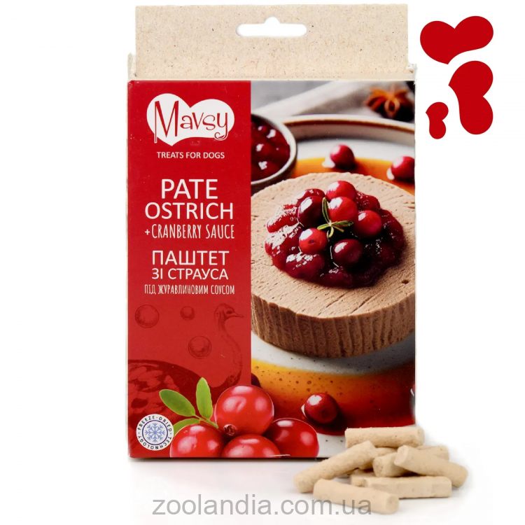Mavsy Freeze dried Pate Ostrich with cranberry sauce - Ласощі для собак паштет зі страуса під журавлиним соусом, 50 г